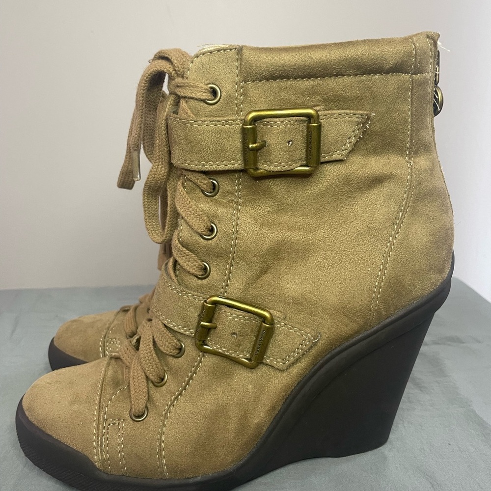 Simply Vera Vera Wang Casual Boots Wedge Lace Up Buckles Womens 6.5